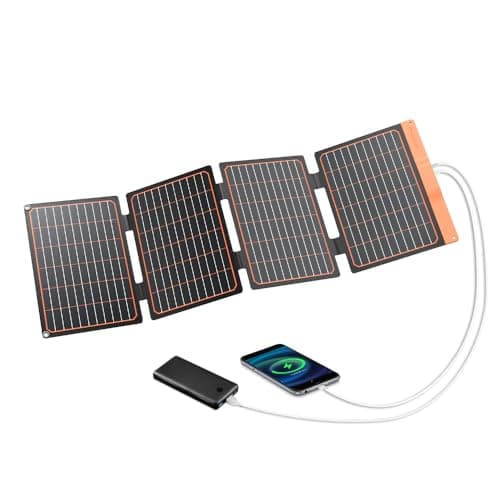 Panneau Solaire Pliable, 40W Chargeur Solaire Portable IP67 2 Ports USB(A/C) QC 3.0 pour Smartphone Powerbank Caméra Voyage Survie