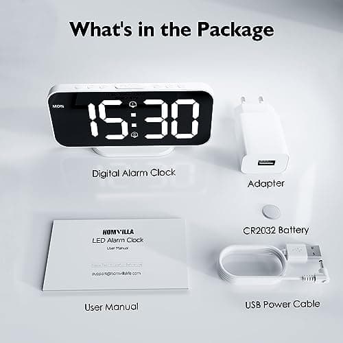 HOMVILLA Réveil Numérique LED avec Double Alarme Réveil Matin avec Fonction Snooze Horloge de Chevet à Miroir Déco Chambre Horloge Digitale Alimenté par USB