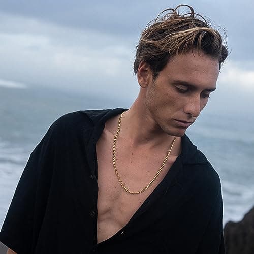Made by Nami Collier pour Homme en Acier Inoxydable - Chaîne à Maillons en d'Or Massif de 60 cm - Chaîne pour Homme Artisanale - Cadeau pour Lui - Bijoux pour Homme (Or 4mm)