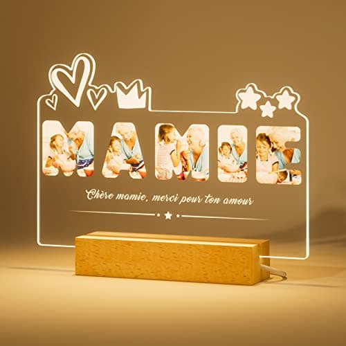 iDIY Cadeau Mamie Lampe Photo Personnalisée Veilleuse Enfant Cadre Photo Personnalisé Lumineux Cadeau Fête Des Grands Mères Anniversaire Noël