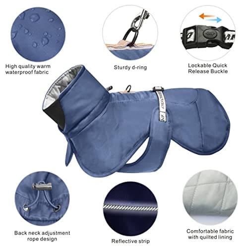 Dolahovy Veste d'hiver pour Chien Manteau Chaud pour Chien Vêtements pour Chiens Ajustables Gilet réfléchissant pour Animaux avec Anneau en D pour Chiens Moyens Grands Extérieur (4XL, Bleu Marine)