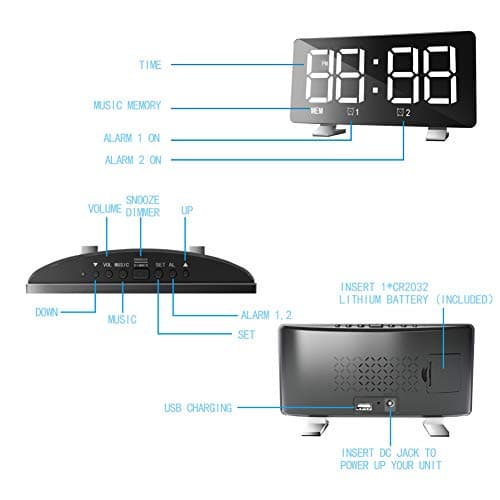 DollaTek Double Réveil Polyphonique LED Grand Écran Horloge Électronique - Mot Rouge