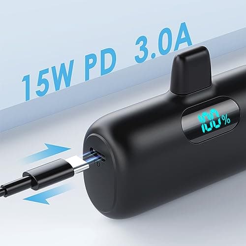 Mini Batterie Externe pour iPhone 5000mAh, Mise à Niveau 15W PD 3.0A Charge Rapide, Compact et Léger Power Bank Écran LCD Chargeur Portable Compatible avec iPhone 14/14 Pro Max/13/12/11/XR/X/8/7/6