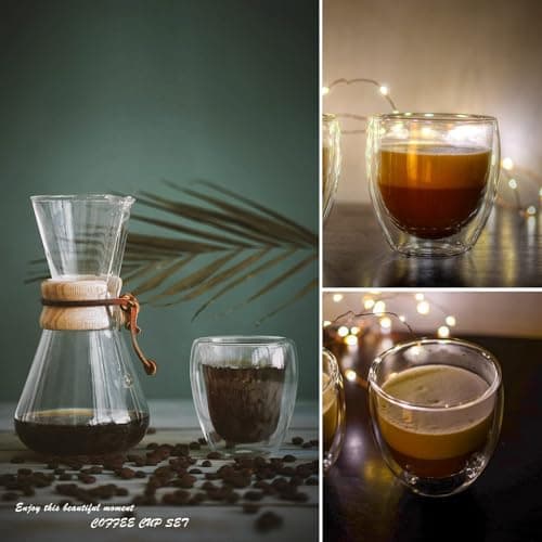 Cieex Ensemble Tasse Expresso Double Paroi de 80ml 4pcs Tasse Café ExpressO avec Cuillères et Dessous de Verre en Feutre