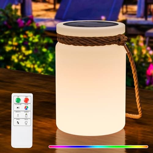 RWWR Lampe de Table Solaire LED 8 Couleurs Lampe de Table Exterieur sans fil avec remote Dimmable 2 in1 Rechargeable Lampe de Table Pile IP44 Pour Balcon Jardin Terrasse camping (A)