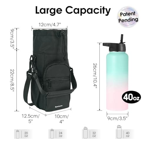 sportsnew Porte Bouteille Isotherme Sac Gourde Avec Bandoulière 1l Avec Poche Pour Téléphone Sac Bouteille d’Eau Pour La Randonnée à Pied, Noir Brevet en Instance