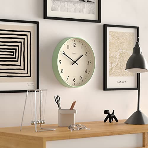 JONES CLOCKS®, Horloge Murale Studio, Monture en Couleur crème et Aiguilles Noires 30 cm (Néo Menthe)