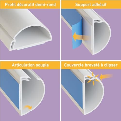 D-Line 50x25mm Moulure Décorative en Demi-Cercle |1M5025W | Goulotte Électrique | Cache-Câble | 1m Longeur, Blanc