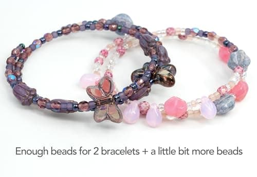 Bracelet making kit with Czech Glass Beads & TOHO Japanese Rocailles, 2pcs Memory wirе and crimps for begginers - easy & fast to do (Butterflies Purple Pink)