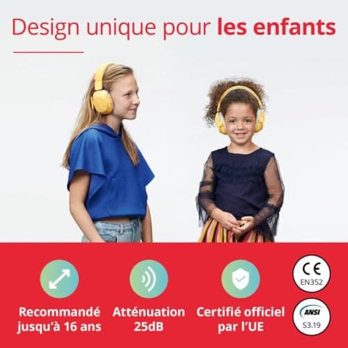 Alpine Muffy Casque Anti-Bruit : protection auditive pour enfants jusqu'à 16 ans - CE Certifié - Confortable et réglable - Prévient les troubles auditifs - Robuste et facile à ranger – Jaune