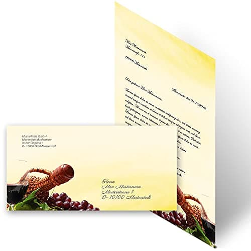 Ensembles de papeterie Anniversaire, VIN ROUGE 50 feuilles de papier à lettres et 50 enveloppes DIN LONG sans fenêtre