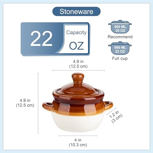 LOVECASA Lot de 4 Bols à Soupe à l'Oignon Français avec Poignée | 780ml | Pot à Soupe en Porcelaine pour Céréales, Ragoût de Bœuf, Pâtes, Tartes aux Casseroles | Compatible au Micro-ondes et Four