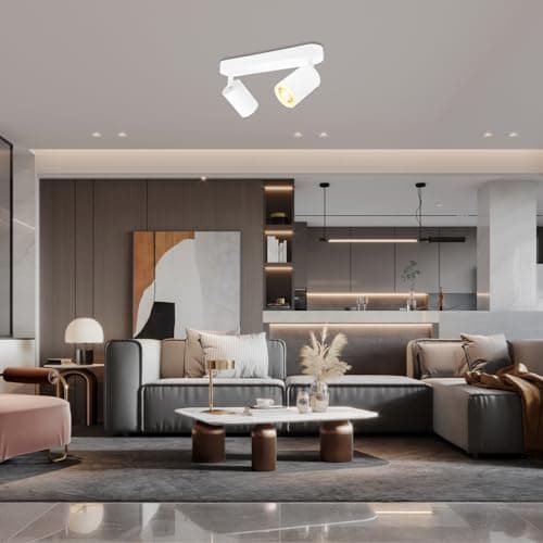 KYOTECH Plafonnier LED GU10 2 Spots Orientables Spot Plafond GU10 Applique Plafond Interieur Pivotants Applique murale LED Blanc,livré sans ampoules