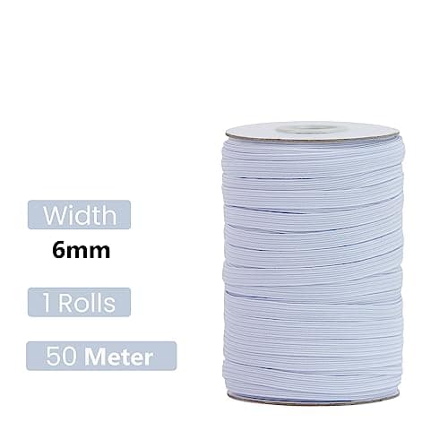 BOKFJBP 6mm Élastique,50 mètres Élastique à Coudre pour la Couture et Le ménage DIY Artisanat Tissus à Coudre Élastique Blanc