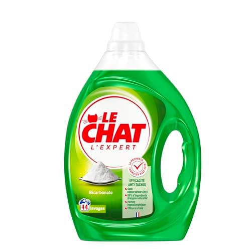 LE CHAT -Lessive Liquide l'Expert -Bicarbonate -La Propreté Formulée avec Soin -Efficacité Anti-Taches -80% d'ingrédients d'origine naturelle -Parfum Hypoallergénique -Efficace à Froid -44 Lavages