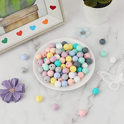 Lot de 100 perles rondes en silicone colorées de 12 mm pour collier, bracelet, trousseau de clés, bijoux, bricolage, fabrication artisanale