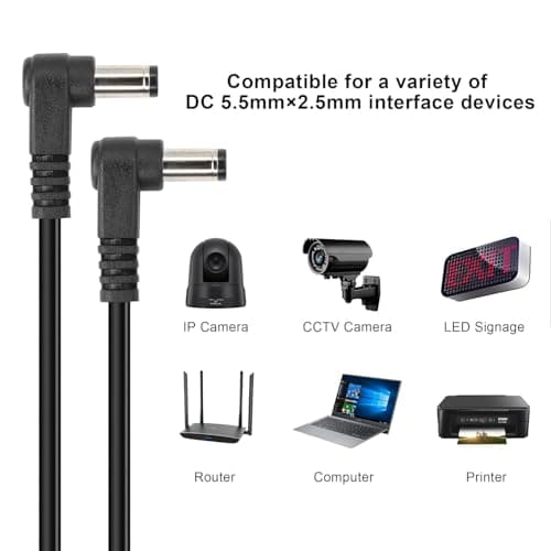 GINTOOYUN DC Power Extension DC 5.5mm x 2.5mm 90 degrés mâle à mâle câble Adaptateur Secteur à Angle Droit dc5525 pour Bande Lihgt, caméra de sécurité CCTV,Moniteur etc(2 PCS)