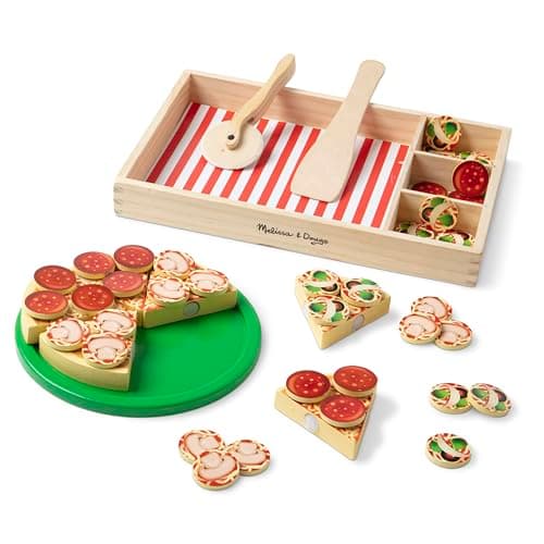 Melissa & Doug Pizza En Bois, Aliments en bois pour enfants, Jouet éducatif et créatif, Jouets en bois, Jouets de développement, Jouet Montessori, Cadeau pour garçons et filles de 3 4 5 6 7 ans