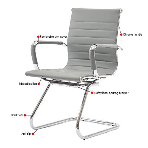 Wahson Chaise de Bureau Reunion, Chaises Réception Cuir Fauteuil de Bureau Ergonomique avec Accoudoirs Chromés, Chaise Visiteur Lot de 2 Gris
