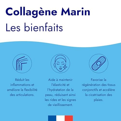 Collagène Marin Poudre Type 1 + Acide Hyaluronique, Glycine, Silicium, Vitamines C et D3 - Peau & Articulations - 5218mg de Collagène Hydrolysé à 1400 Da - Peptides - gout neutre - Fabriqué en France