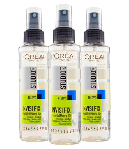 L'Oréal Paris Studio Line Invisi Fix Gel Liquide Spray Minéral Longue Durée 24h Sans Résidus Tenue 5 Forte - 3 Flacons de 150ml