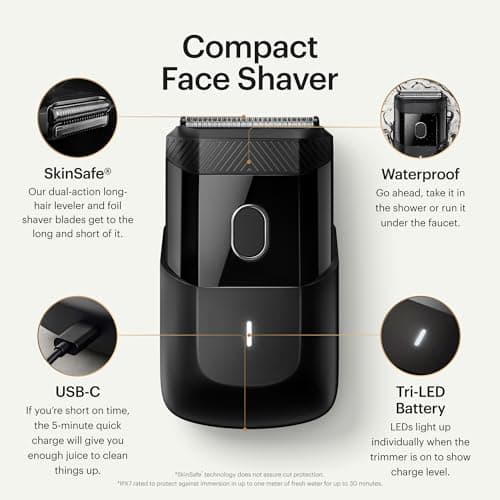 MANSCAPED® The HandymanTM Rasoir Compact pour le Visage – Rasoir Électrique sans Fil pour Homme Format Voyage avec Batterie USB-C Rechargeable, Niveleur pour Poils Longs & Lames à Grille Étanches