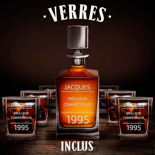 Maverton Set Whisky personnalisable - Ensemble de Carafe en verre de 810 ml et 2/4 / 6 verres de 250 ml pour lui - meilleur copain - Service Whiskey pour papa - Cadeau anniversaire homme - Année