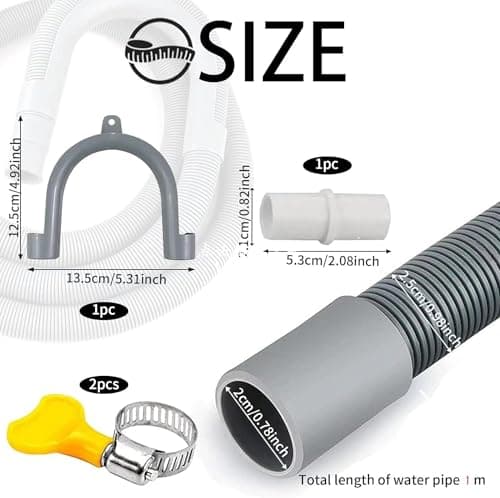 Tuyau Vidange Machine a Laver, 1M/1.5M/2M/2.5M/3M/4M/5M/6M/7M Rallonge de Tuyau de Vidange, Tuyau de Vidange Universel, avec Support et Colliers de Serrage, pour Lave-Linge, Lave-Vaisselle