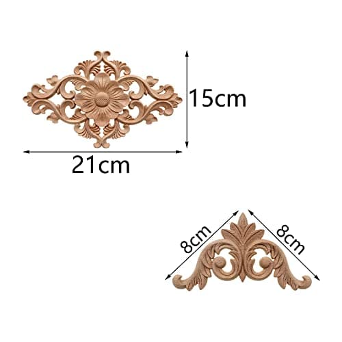 Gotetiso 6 Pièces Moulure Decorative Bois Applique en Bois Sculpté Non Peint Sculpté Coin Onlay Appliques Bois Sculpté Meuble Décoratifs en Bois Placard Armoire Décalque Maison Décoration