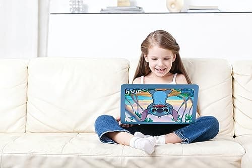 Lexibook, Disney Stitch, Ordinateur éducatif bilingue FRANÇAIS/Anglais, Jouet pour Enfants avec 124 activités pour Apprendre, s'amuser et Jouer du Piano, Bleu/Violet, JC598Di1