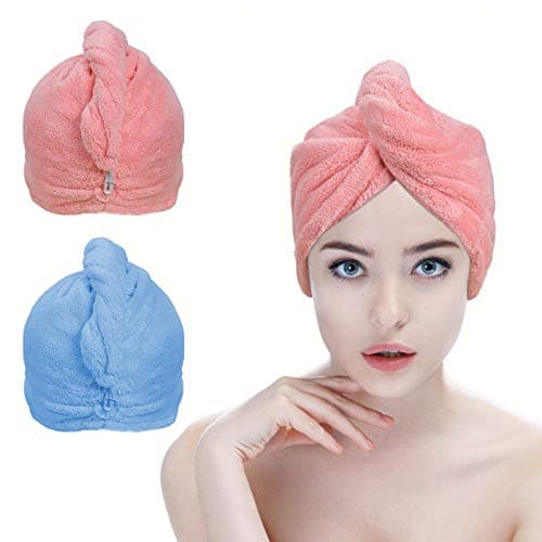 ACWOO Cheveux Serviette, 3pcs Cheveux Séchage Serviettes, Super Absorbant en Microfibre Serviette pour Cheveux Turban avec Bouton de Design Cheveux Secs Rapidement pour Femmes (2-pcs)
