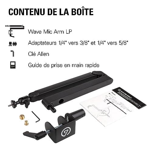 Elgato Wave Mic Arm LP - Perche de micro haut de gamme compacte avec passe-câbles, pince pour bureau, fixation polyvalente, entièrement réglable, idéale pour podcasts, streaming, jeux, télétravail
