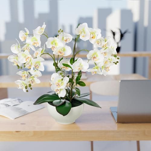 PASCH® Orchidée artificielle XXL grande (56 cm) dans un pot en céramique brillante | Orchidées artificielles comme de vraies | Orchidées artificielles en pot | Fleurs artificielles en pot | Fleurs