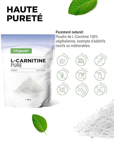 L-Carnitine Pure - 300 g de poudre pure sans additifs - 100% L-Carnitine Tartrate - 100 portions avec 3000 mg de Carnitine en poudre - Vegan - Haute Dose