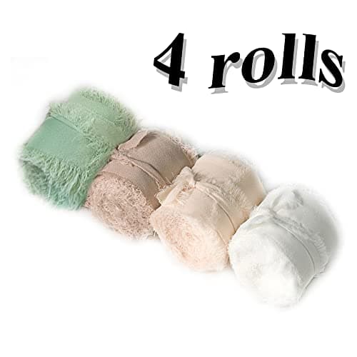 Zasvec Ruban en Mousseline de Soie 4 Rouleaux Ruban Cadeau de Mariage Ruban Décoratif Ruban à Franges Ruban Large 4cm x 5 yard pour Décorations de Mariage Artisanat Bricolage