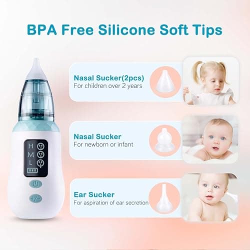 Mouche Bébé Electrique ,Aspirateur nasal bébé nettoyeur de nez électrique et dissolvant de cérumen avec 6 buses réutilisables pour nouveau-nés