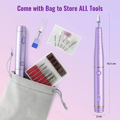 Ponceuse pour Ongles, Denabuty Lime a Ongle Electrique Professionnel Sans Fil 12 en 1 Kit de Manucure Pédicure avec USB Rechargeable Vitesse Réglable Puissante et Portable pour Salon et Maison