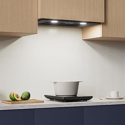 Ciarra Hotte Aspirante Encastrée - Hotte de Cuisine Intégrée - 300 m3/h - 52cm - Evacuation ou Recyclage - Filtre Charbon NON Inclus - 3 Vitesses - LED Eclairage - Noir - CBCB5913A
