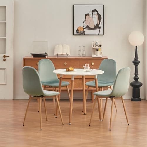 Uderkiny Lot de 4 chaises de Salle à Manger en Velours pour Bureau, Salon, Salle à Manger, Chambre à Coucher, Siège en Velours, Pieds en Fer/métal, Vert