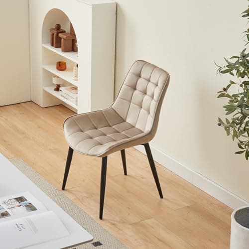 Kosmi - Lot de 2 chaises Beiges Style scandinave avec Assise en Tissu rembourré et Pieds en métal Noir