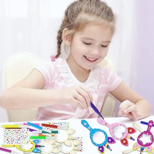 Lot de 12Kits Bricolage Miroir Kits,Licorne Artisanat en Bois à Peindre- Miroir en bois à peindre - Pour enfants - Cadeau de Fête - Kit de Bricolage en Bois Pour Enfants