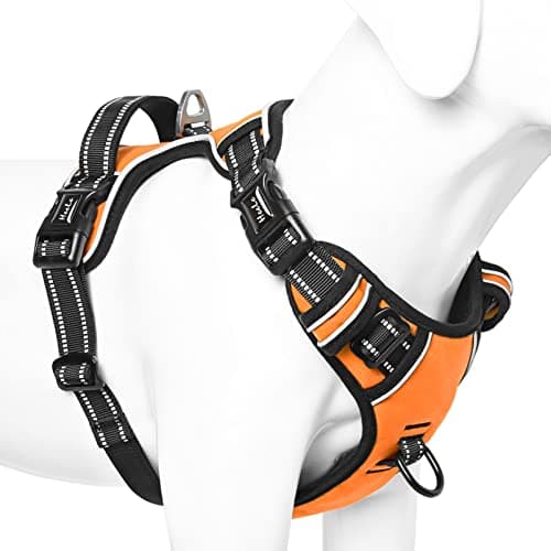 HEELE Harnais Chien, Harnais Anti Traction Réfléchissant Harnais pour Moyen Grand Chien avec Poignée Rembourrée, 1 Boucle sur la Sangle Droite de Cou Rendent Facile à Mettre et à Enlever, Orange, L
