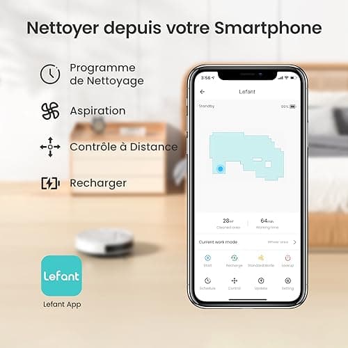Lefant Aspirateur Robot, Robot Aspirateur Autonomie Mince Silencieux, Connecté avec WiFi/Alexa/App, 3 Modes d'aspirations, Programmable, Idéal pour Les Poils d'animaux Tapis Sols Durs, M210 Blanc