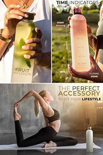 MAMEIDO Gourde 1l & 1,5l Ivory Beige Gold - Bouteille d'eau Design Plastique avec Marqueur de Temps de Motivation, sans BPA - Gourde Sport étanche pour Gymnastique