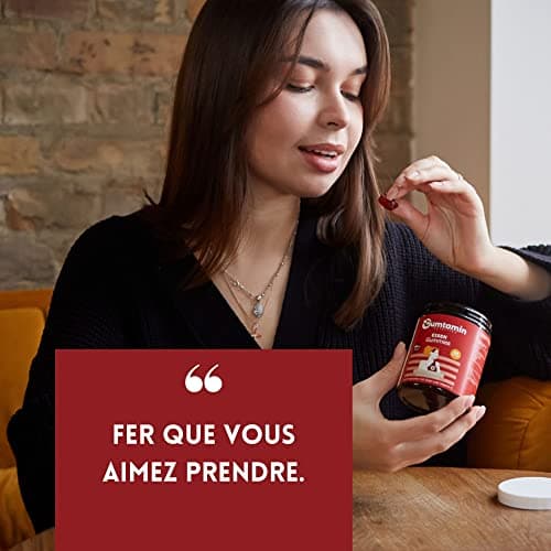 Gumtamin Gummies en fer Gumtamin avec vitamine C - Alternative hautement dosée aux comprimés et capsules de fer pour la carence en fer - 120 gummies végétaliens