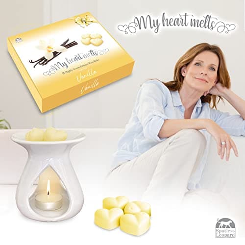 Senteur Vanille Fondant Parfumé pour Bruleur Fondant, 16 x 5g Tartelette en Forme de Coeur, en Cire de Soja Vegan, Parfait comme Parfum Maison, Cadeau Femme, Cadeau Cremaillere