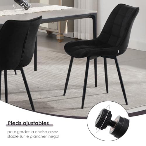 WOLTU 6X Chaise de Salle à Manger Chaise Design Moderne Assise en Velours Bien rembourrée Cadre en métal,Noir BH142sz-6