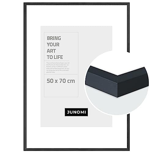 JUNOMI® Cadre photo 50 x 70 cm bois noir | Cadre photo noir avec verre plexi incassable | Cadre photo bois