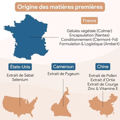 Prostatex • Confort urinaire & HBP | Prostate | Formule naturelle et vegan avec Saw palmetto, Ortie, Pépin de courge, Palmier nain, Pygeum africanum, Prunier d'afrique • Made in France - 60 gélules