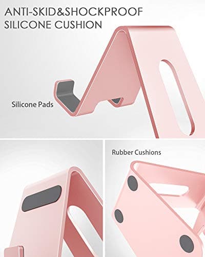Lucrave Support Téléphone, Support de Bureau en Aluminium Compatible avec iPhone 16 15 14 13 12 Mini Pro Max XS Max XR X Se 8 7 6 6s Plus Huawei Mate 60 Pro, Samsung S23 S22 S21-Or Rose
